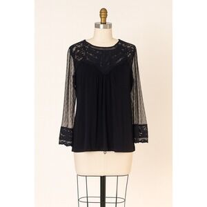 Express Black Lace Bodice & Sleeve Top Sz M Witch Whimsigoth Fairy Victorian‎